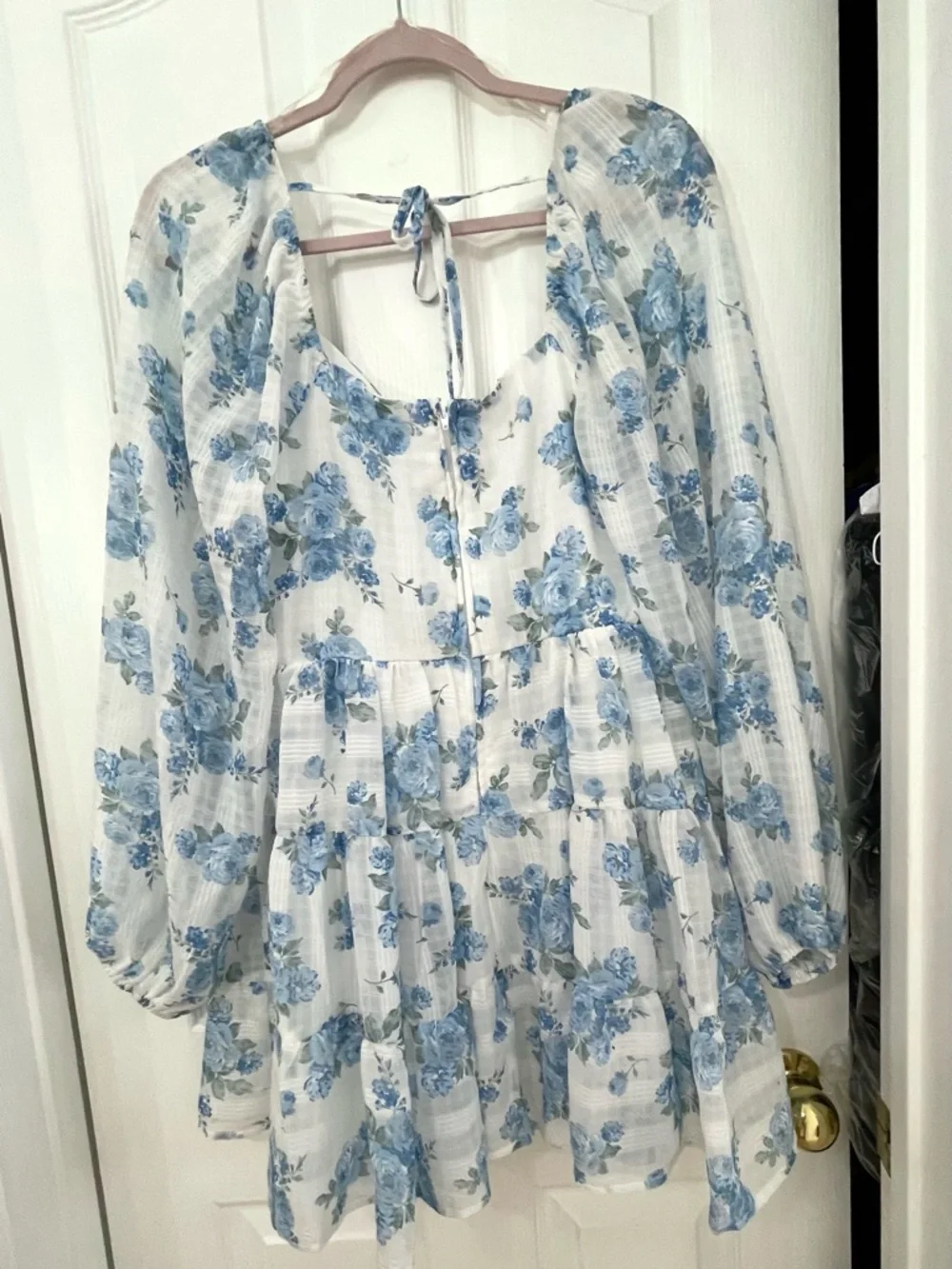 NWOT Altar'd State White Mini Dress with Blue Floral Print - Picture 7 of 10